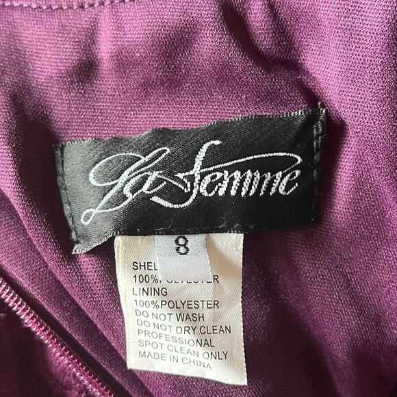 La Femme Women's 8 Dark Berry Deep V-neck Stretch Sparkle Embellished Lace Gown - Picture 11 of 16